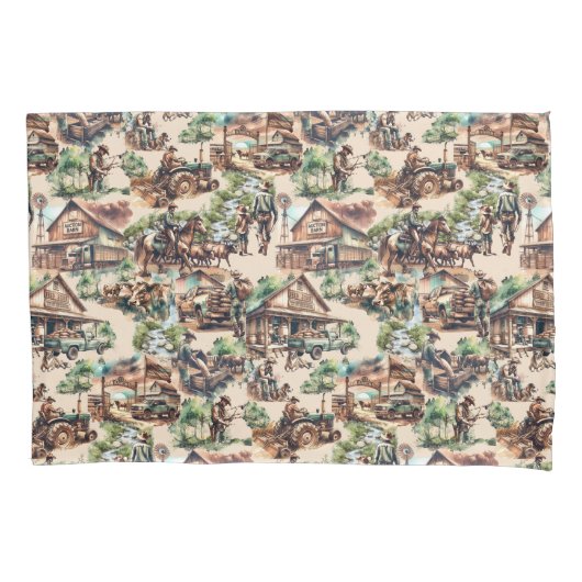 Westerne Ranch of Land Boerderij Scene Kussensloop (Voorkant-Links)