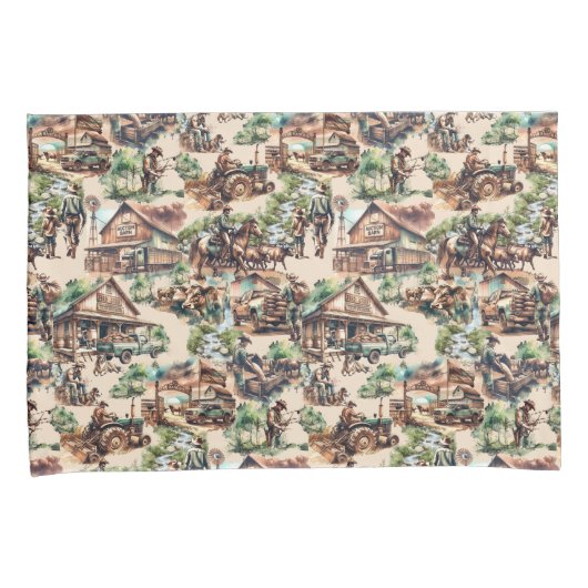 Westerne Ranch of Land Boerderij Scene Kussensloop (Voorkant-Rechts)