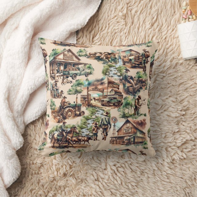 Westerne Ranch of Land Boerderij Scènes Kussen (Deken)
