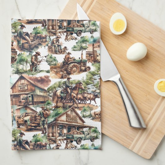 Westerne Ranch of Land Boerderij Scènes Theedoek (Quarter Fold)