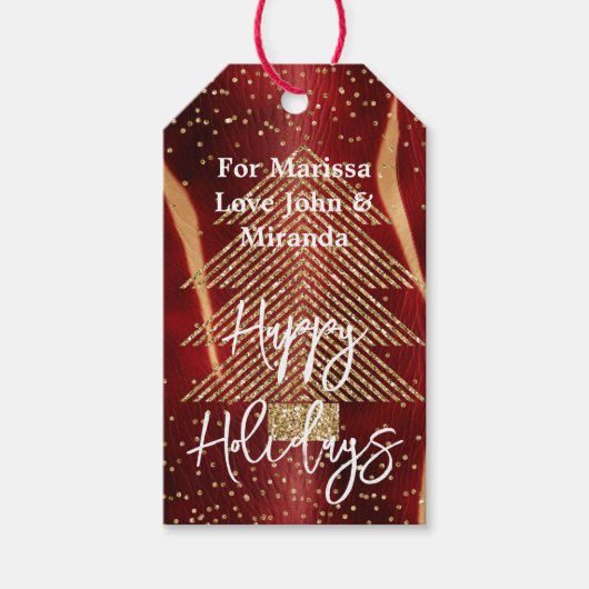 Westerne Red Cream Koeienhuid Gold Glitter Tree Cadeaulabel (Voorkant)