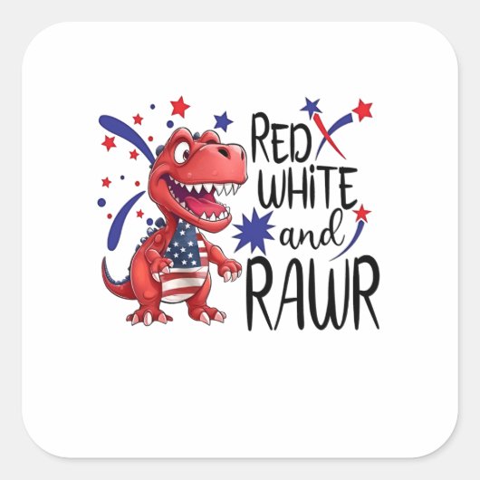 Westerne Red White Rawr-dinosaurus Vierkante Sticker (Voorkant)