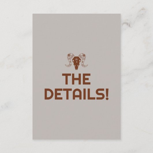 Westerne Retro Bold Bull Schedel Bruiloft Details  Informatiekaartje (Achterkant)