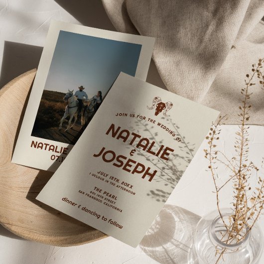 Westerne Retro  Bull schedel Bold Boho Bruiloft Kaart