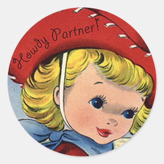 Westerne Retro Lil' Cowgirl Howdy Fun Stickers (Voorkant)