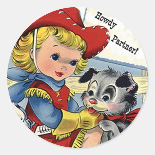 Westerne Retro Lil' Cowgirl Puppy Dog Fun Stickers (Voorkant)