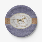 Westerne riem en gesp op denim Happy Birthday Papieren Bordje (Voorkant)