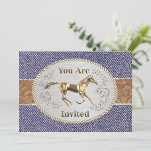 Westerne riem en gesp op je denim zijn welkom kaart (Staand voorkant)