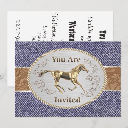 Westerne riem en gesp op je denim zijn welkom kaart (Voorkant / Achterkant)