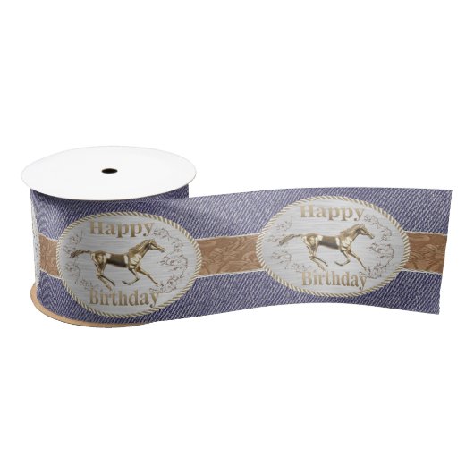 Westerne riem en riemgesp op denim print 3" satijnen lint (Spoel)