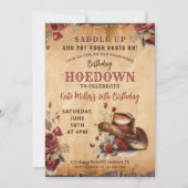Westerne Rode Bloemen Cowgirl Verjaardagshoedown Kaart (Voorkant)