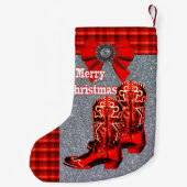 Westerne rode cowboy Boots met speldenband Kleine Kerstsok (Achterkant)
