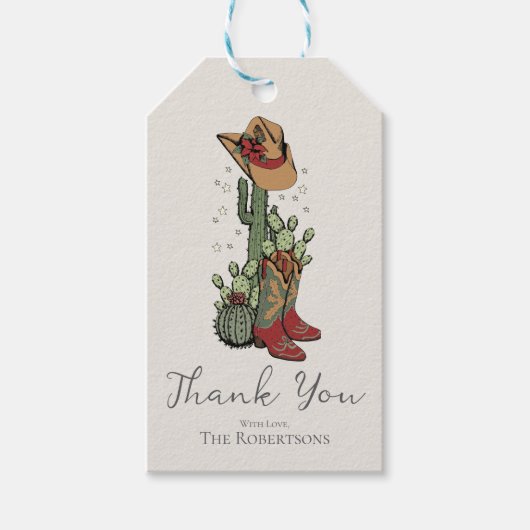 Westerne Rode en Groene Xmas Cowgirl Dank U Cadeaulabel (Voorkant)