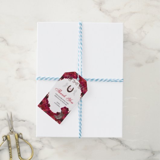 Westerne rode rozen Ranchero Quinceanera Cadeaulabel (Met Touw)