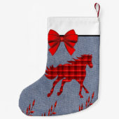 Westerne rode speldenpaard op Faux Denim Kleine Kerstsok (Achterkant)