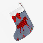 Westerne rode speldenpaard op Faux Denim Kleine Kerstsok (Achterkant (Hangend))