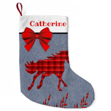 Westerne rode speldenpaard op Faux Denim