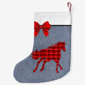 Westerne rode speldenpaard op Faux Denim Kleine Kerstsok (Achterkant)
