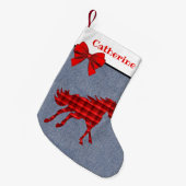 Westerne rode speldenpaard op Faux Denim Kleine Kerstsok (Voorkant (Hangend))