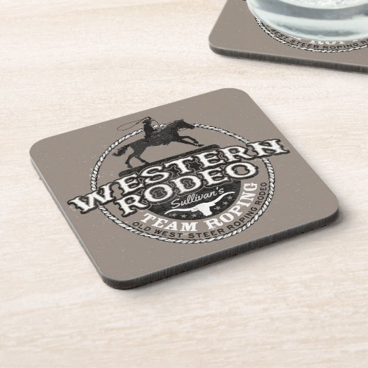 Westerne Rodeo ADD NAME Old West Steer Roping Rope Bier Onderzetter (Linkerzijde)