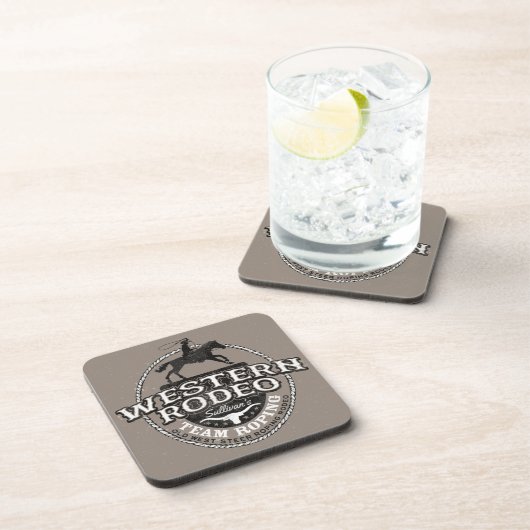 Westerne Rodeo ADD NAME Old West Steer Roping Rope Bier Onderzetter (Rechterzijde)