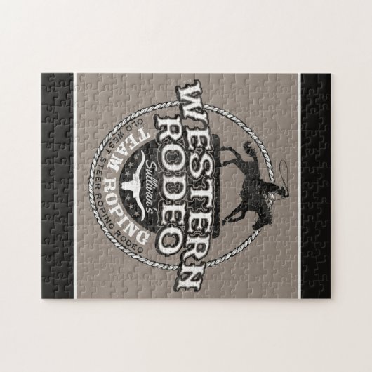 Westerne Rodeo ADD NAME Old West Steer Roping Rope Legpuzzel (Horizontaal)