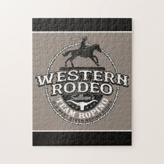 Westerne Rodeo ADD NAME Old West Steer Roping Rope Legpuzzel (Verticaal)