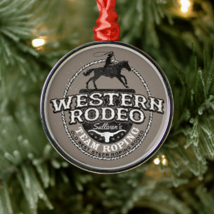 Westerne Rodeo ADD NAME Old West Steer Roping Rope Metalen Ornament