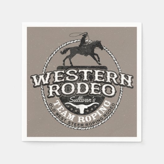 Westerne Rodeo ADD NAME Old West Steer Roping Rope Servet (Voorkant)