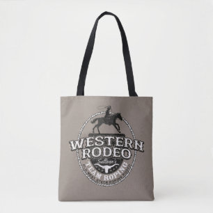 Westerne Rodeo ADD NAME Old West Steer Roping Rope Tote Bag