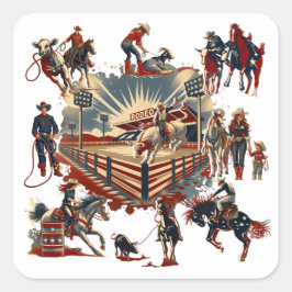 Westerne Rodeo Arena Cowboy Cowgirl Rodeo Evenemen Vierkante Sticker
