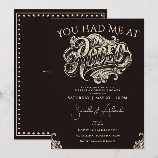 Westerne  Rodeo Black Bruids Paren Douche Kaart (Voorkant / Achterkant)