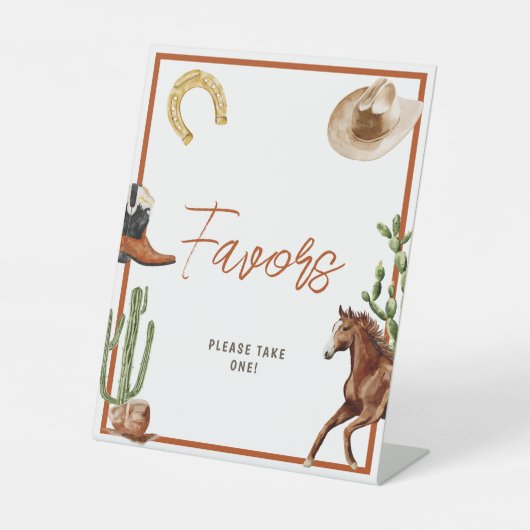 Westerne Rodeo Boy Shower Favorieten Reclamebord Met Voetstuk (Voorkant)