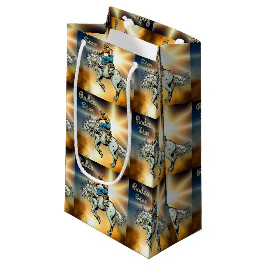 Westerne Rodeo Bronc Rider Gift Bag Klein Cadeauzakje (Voorkant Gekanteld)