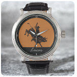 Westerne Rodeo Bull Rider Cowboy Horloge<br><div class="desc">De gepersonaliseerde NAAM Westerne Rodeo Bull Rider Cowboy Gifts - past met jouw naam of de Tekst van de Douane aan! Sluitend bull Riding Bareback Freehand Steer Wrestling</div>