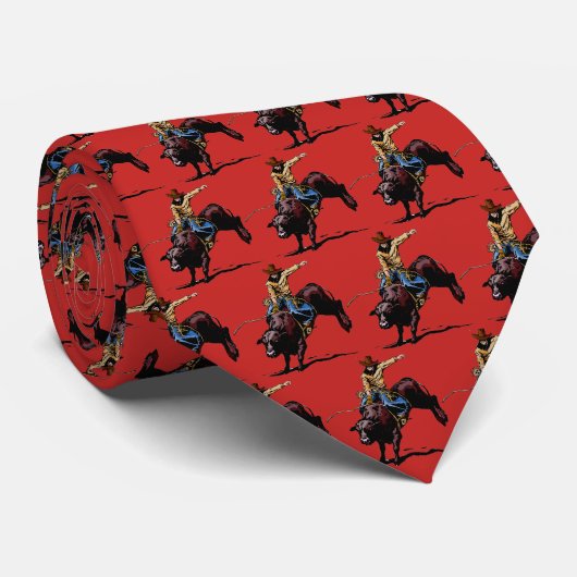 Westerne Rodeo Bull Riding Mannen Necktie Stropdas (Opgerold)