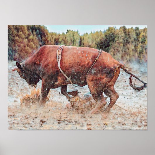 Westerne Rodeo Bull Rustic Country Cowboy  Poster (Voorkant)
