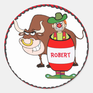 Westerne rodeo clown en bull personaliseren ronde sticker
