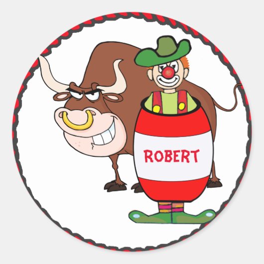 Westerne rodeo clown en bull personaliseren ronde sticker (Voorkant)