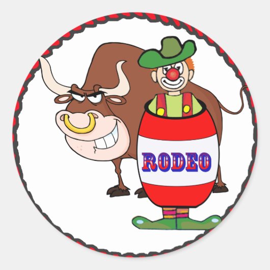 Westerne Rodeo Clown en Bull Ronde Sticker (Voorkant)