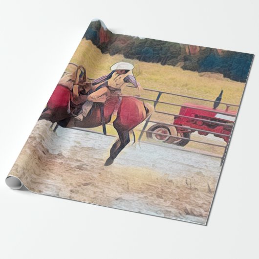 Westerne Rodeo Country Horse Riding Art Cadeaupapier (Uitgerold)