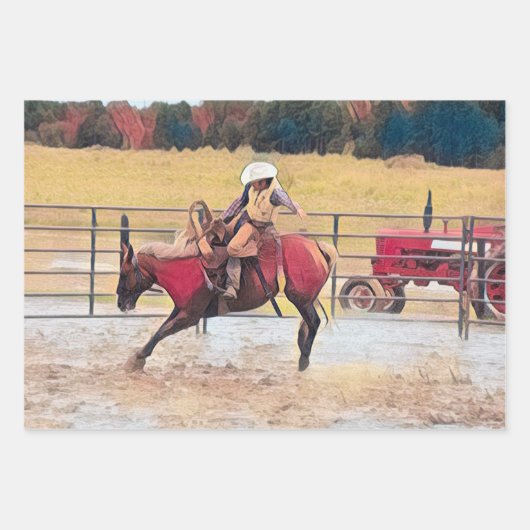 Westerne Rodeo Country Horse Riding Art Inpakpapier Vel (Voorkant 3)