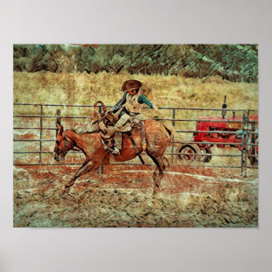 Westerne rodeo Country Horse Riding Texture Poster