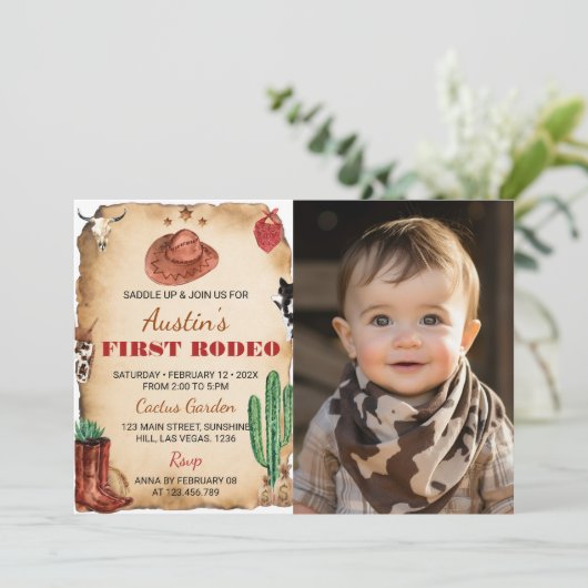 Westerne Rodeo Cowboy 1e Verjaardagsuitnodiging Kaart (Staand voorkant)