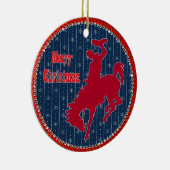Westerne Rodeo Cowboy Bronc met kerstmis Keramisch Ornament (Rechts)