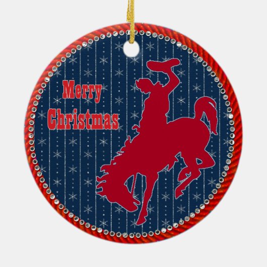 Westerne Rodeo Cowboy Bronc met kerstmis Keramisch Ornament (Achterkant)