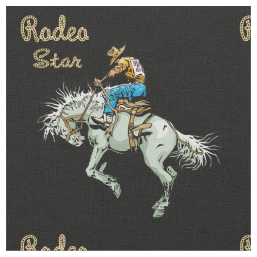 Westerne Rodeo Cowboy Bronc Rider Fabric Stof (Close Up)