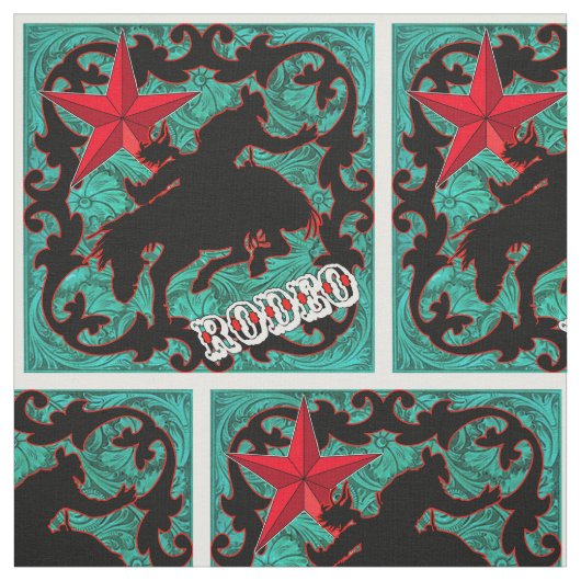 Westerne Rodeo Cowboy Bronc Riding Faux Leather Stof (Swatch)