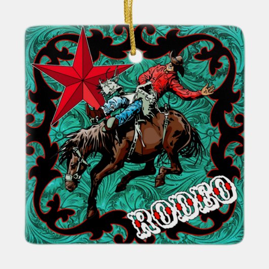 Westerne Rodeo Cowboy Bronc Riding Ornament (Voorkant)