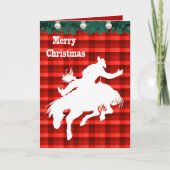 Westerne Rodeo Cowboy Bronc Riding Plaid Feestdagen Kaart (Voorkant)